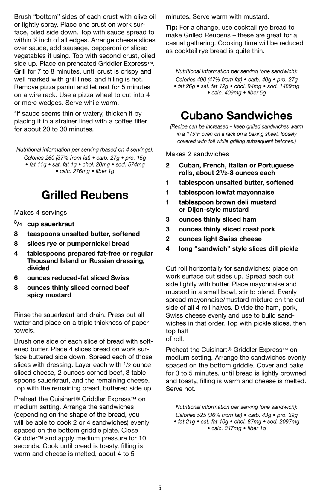 Cuisinart GR-2 manual Grilled Reubens, Cubano Sandwiches 