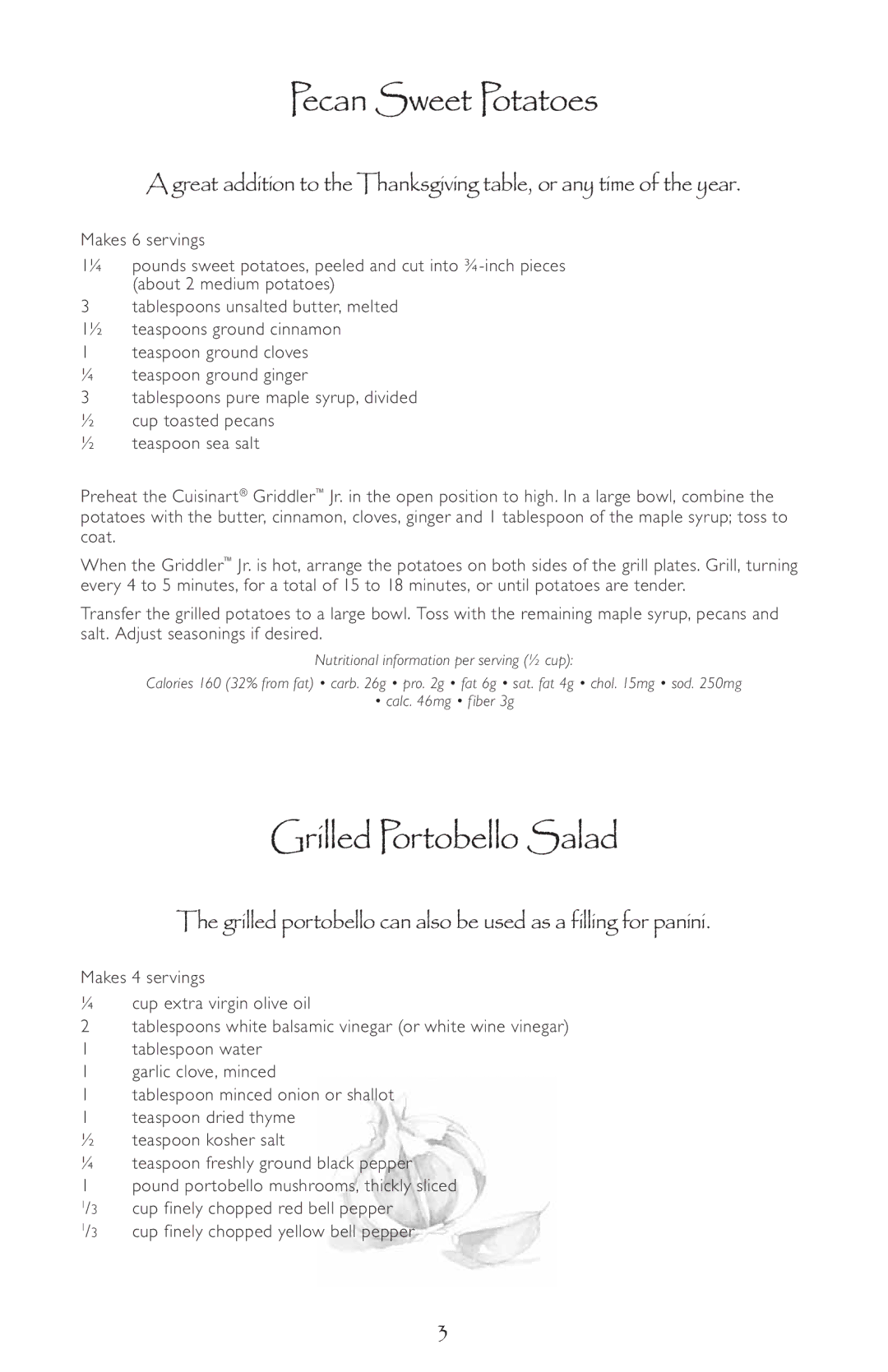 Cuisinart GC-17, GR-3 manual Pecan Sweet Potatoes, Grilled Portobello Salad 