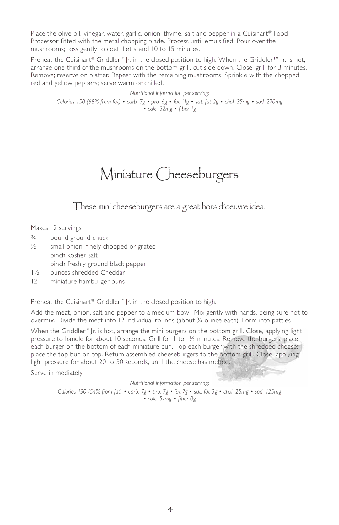 Cuisinart GR-3, GC-17 Miniature Cheeseburgers, These mini cheeseburgers are a great hors d’oeuvre idea, Serve immediately 