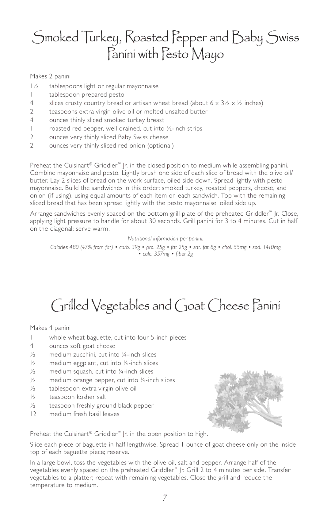 Cuisinart GC-17, GR-3 manual Grilled Vegetables and Goat Cheese Panini 