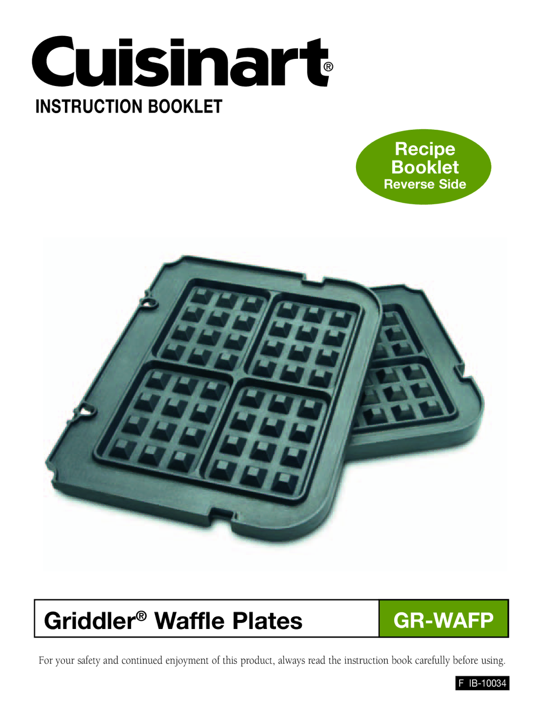 Cuisinart GR-WAFP manual Griddler Waffle Plates 