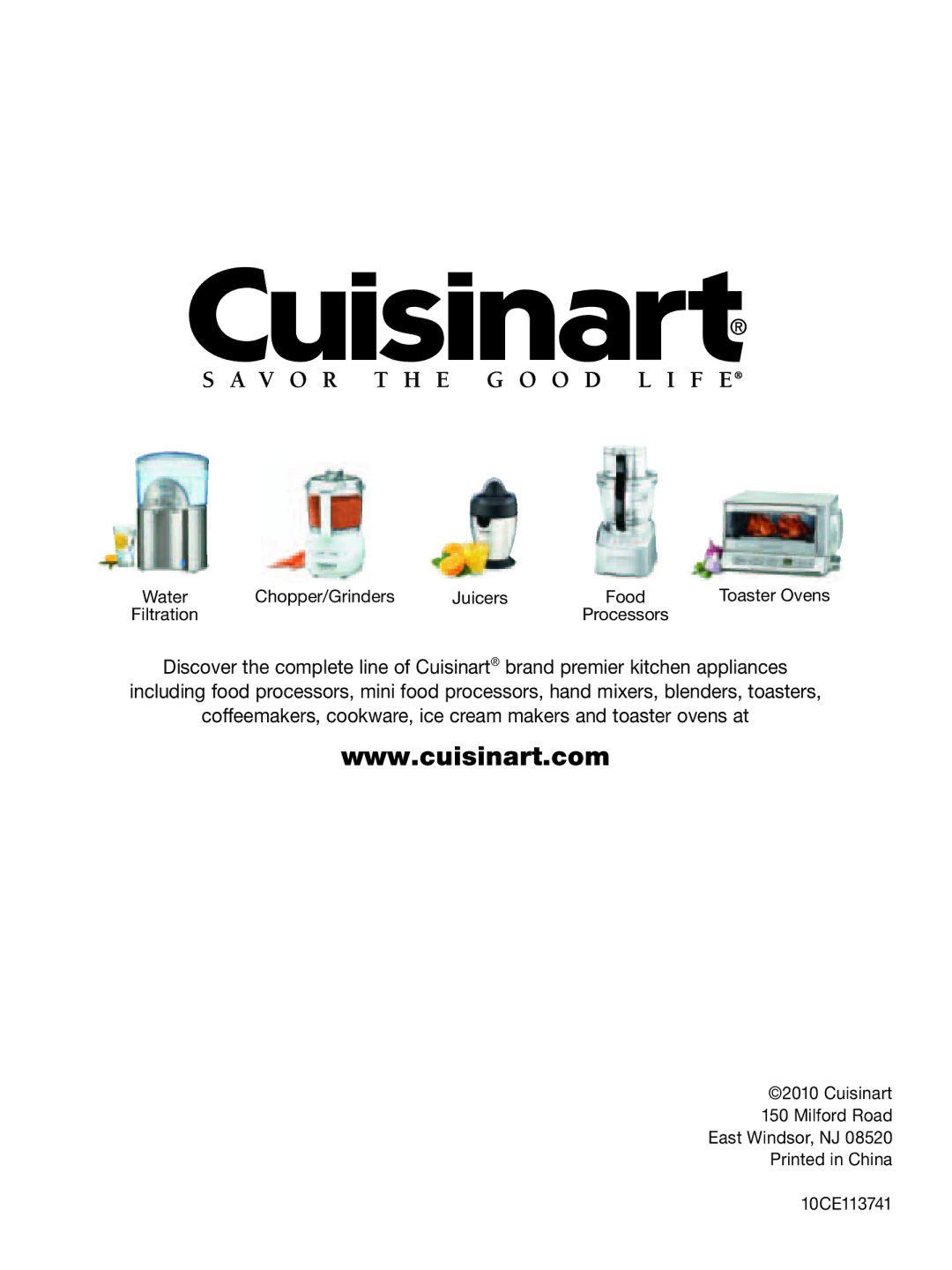 Cuisinart GR-WAFP manual Cuisinart Milford Road East Windsor, NJ 10CE113741 