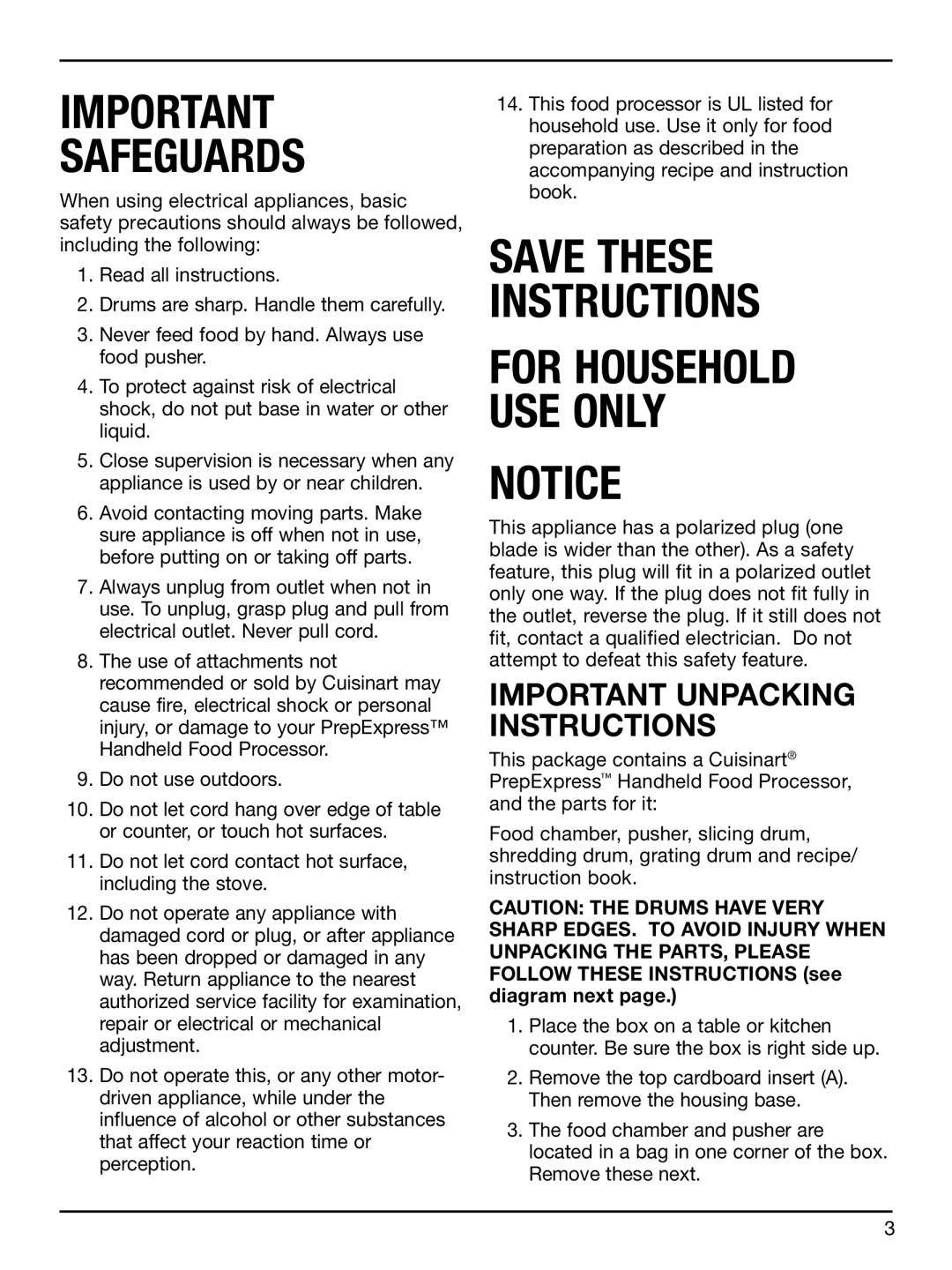 Cuisinart HFP-300 manual Safeguards 