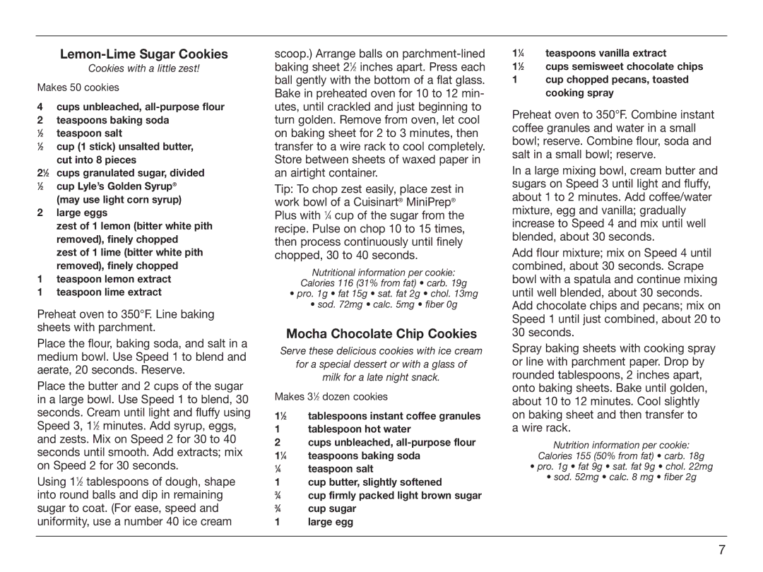 Cuisinart HM-50DG, HM-50DR, HM-50DY, HM-50BK manual Lemon-Lime Sugar Cookies, Mocha Chocolate Chip Cookies, Wire rack 