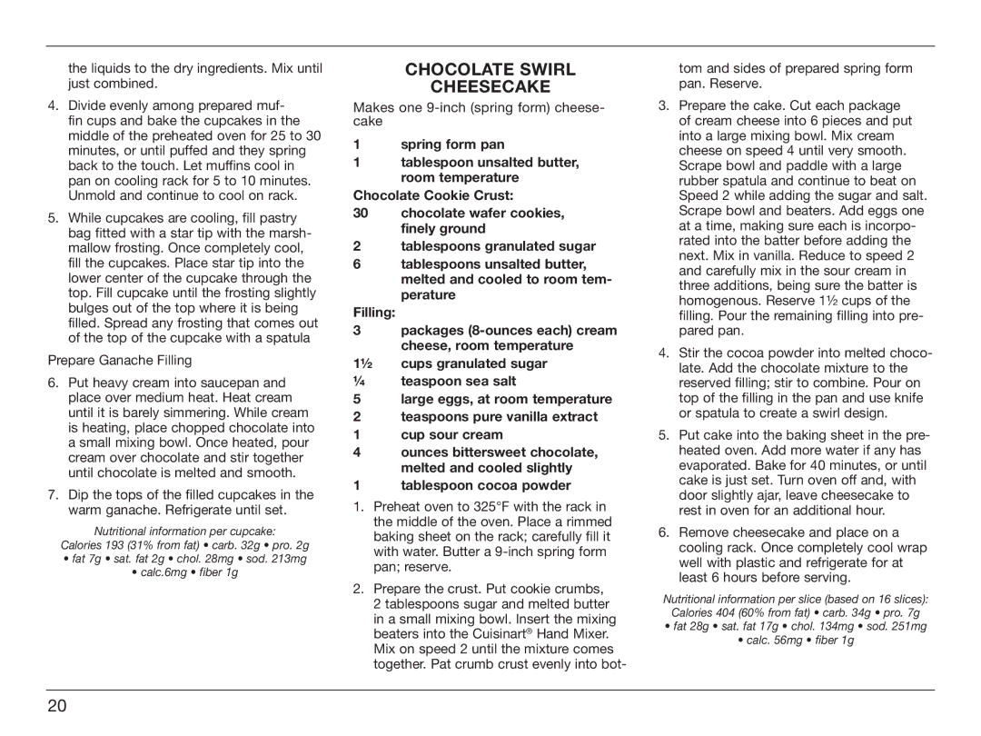 Cuisinart HM-90S manual Chocolate Swirl Cheesecake 