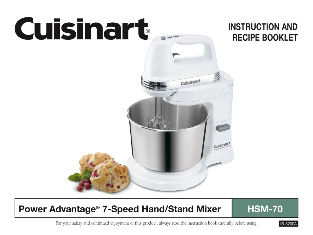 Cuisinart HSM-70 manual Instruction Recipe Booklet FPO 