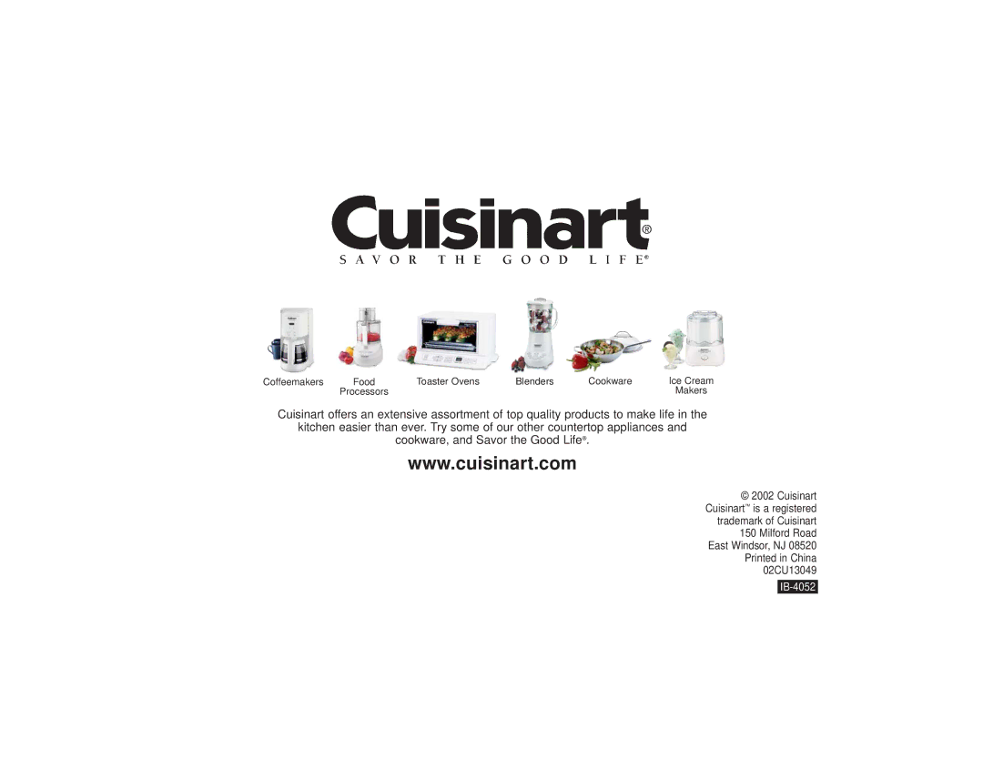 Cuisinart HTM-3 HTM-5 manual IB-4052 