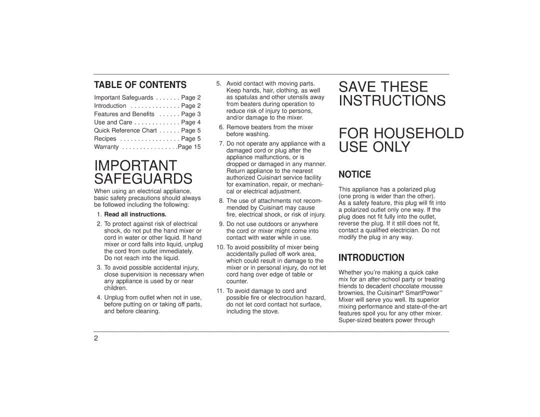 Cuisinart HTM-3 HTM-5 manual Table of Contents, Introduction 