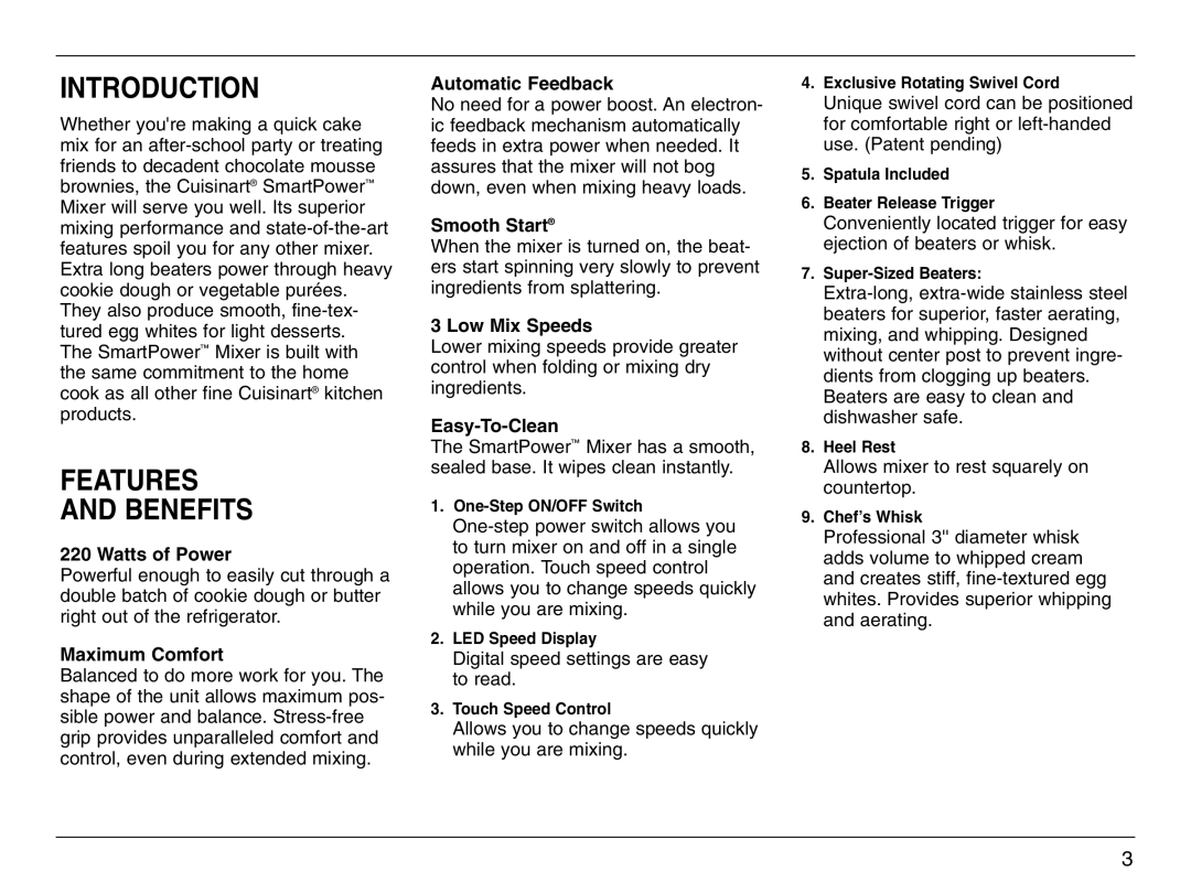 Cuisinart HTM-7L manual Introduction, Features Benefits 