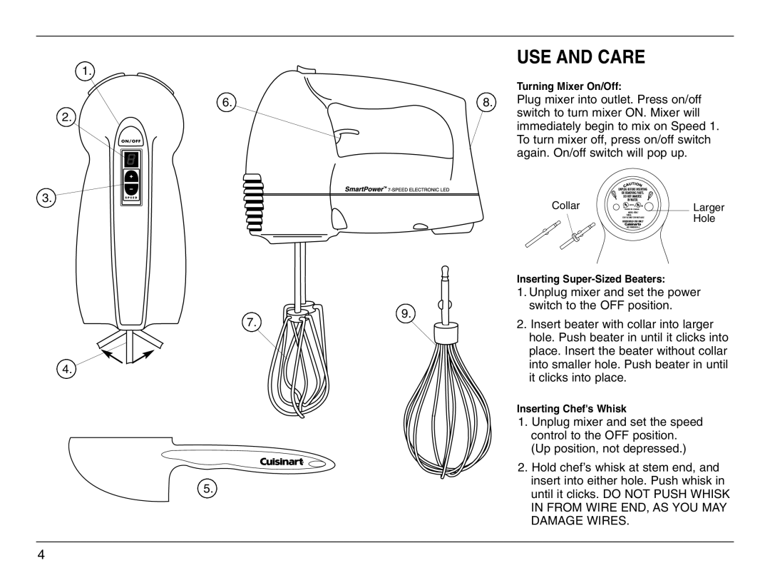 Cuisinart HTM-7L manual USE and Care, Damage Wires 