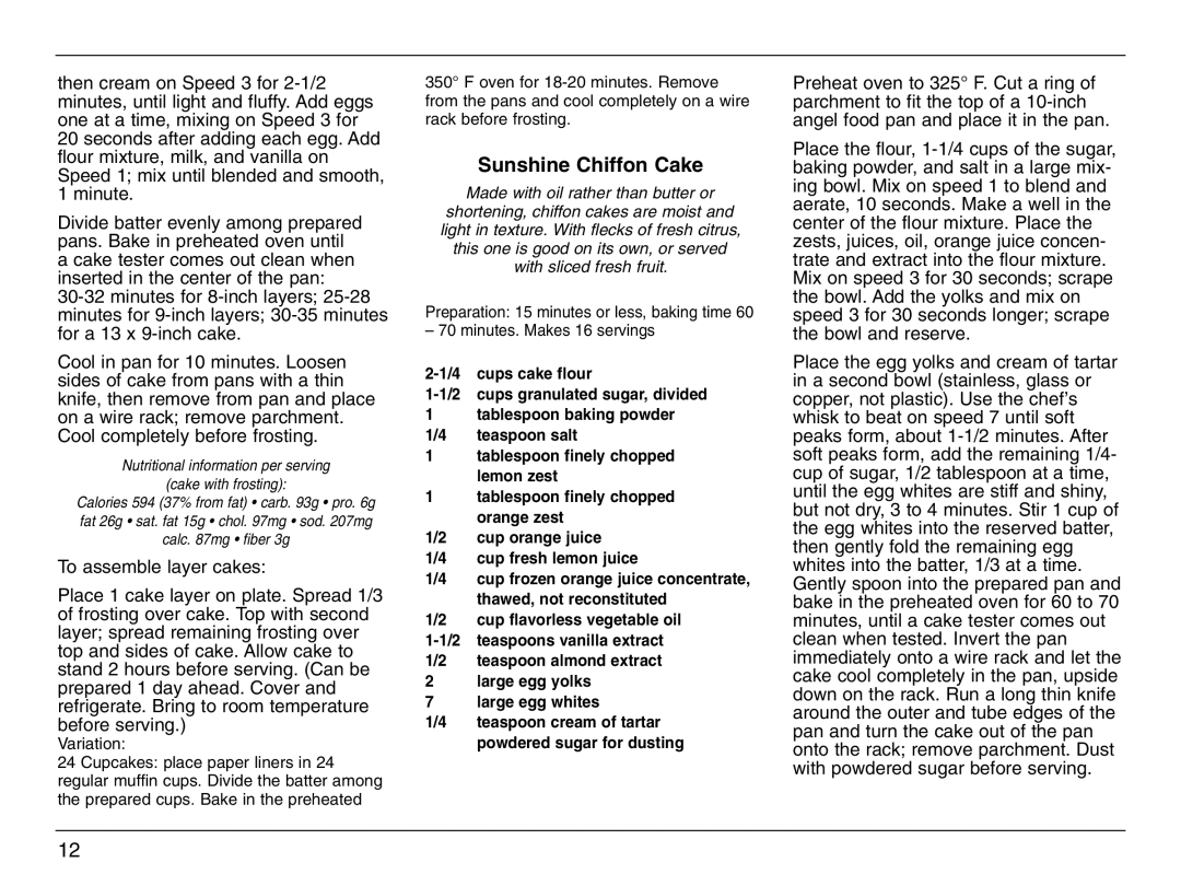 Cuisinart HTM-7L manual Sunshine Chiffon Cake 