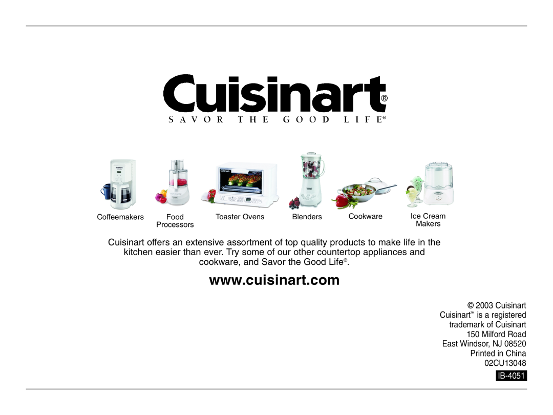 Cuisinart HTM-7L manual cookware, and Savor the Good Life 