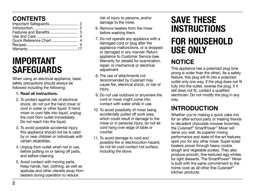 Cuisinart IB-405A, 0CU6515 manual Safeguards 