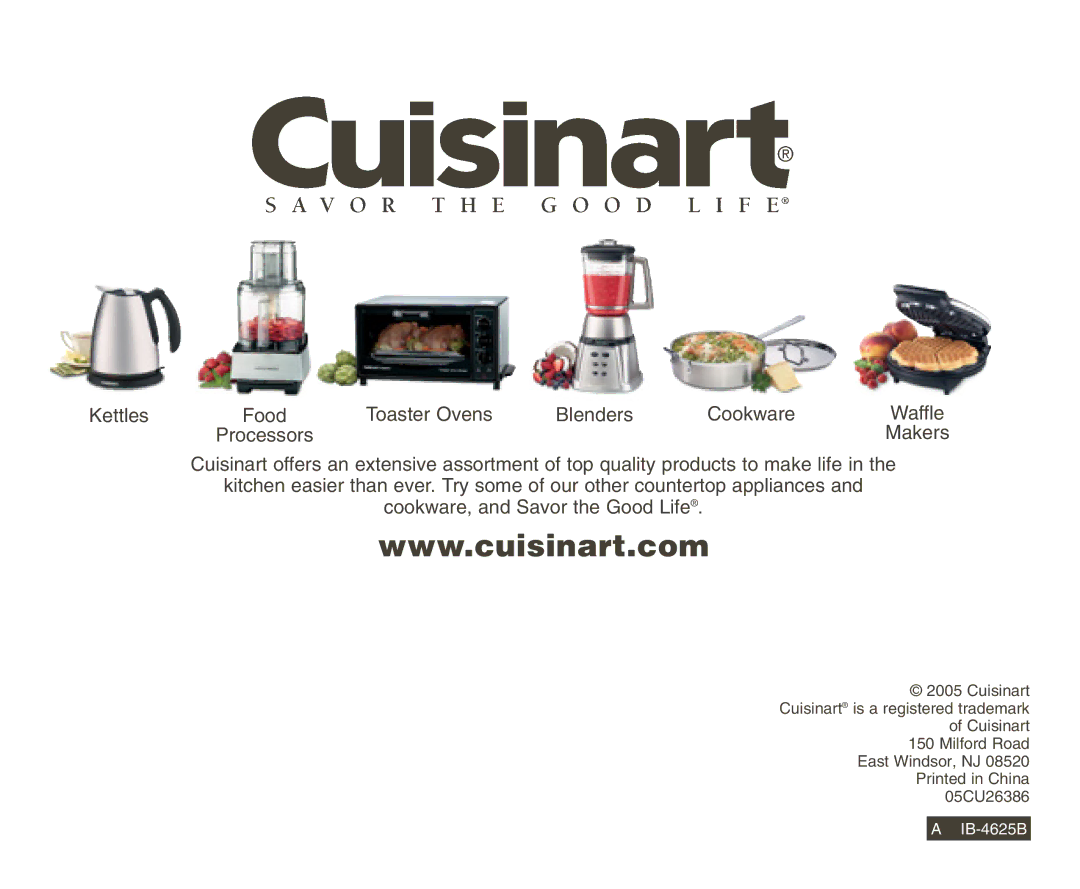 Cuisinart A IB-4625B, CPT-180MR manual Kettles Food Toaster Ovens Blenders Cookware 