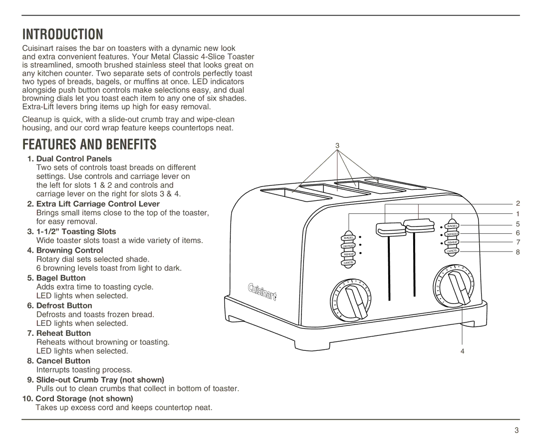 Cuisinart A IB-4625B, CPT-180MR manual Introduction, Features and Benefits 