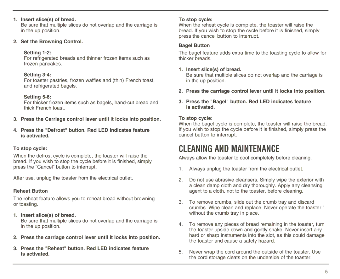 Cuisinart A IB-4625B, CPT-180MR manual Cleaning and Maintenance 