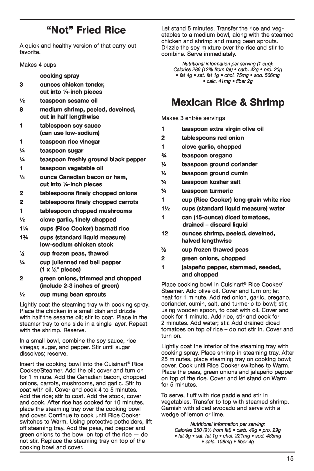 Cuisinart IB-4932B manual “Not” Fried Rice, Mexican Rice & Shrimp 