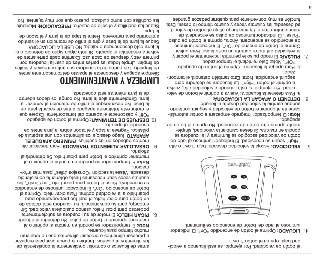 Cuisinart CBT500L, IB-7530 manual Mantenimiento Y Limpieza 