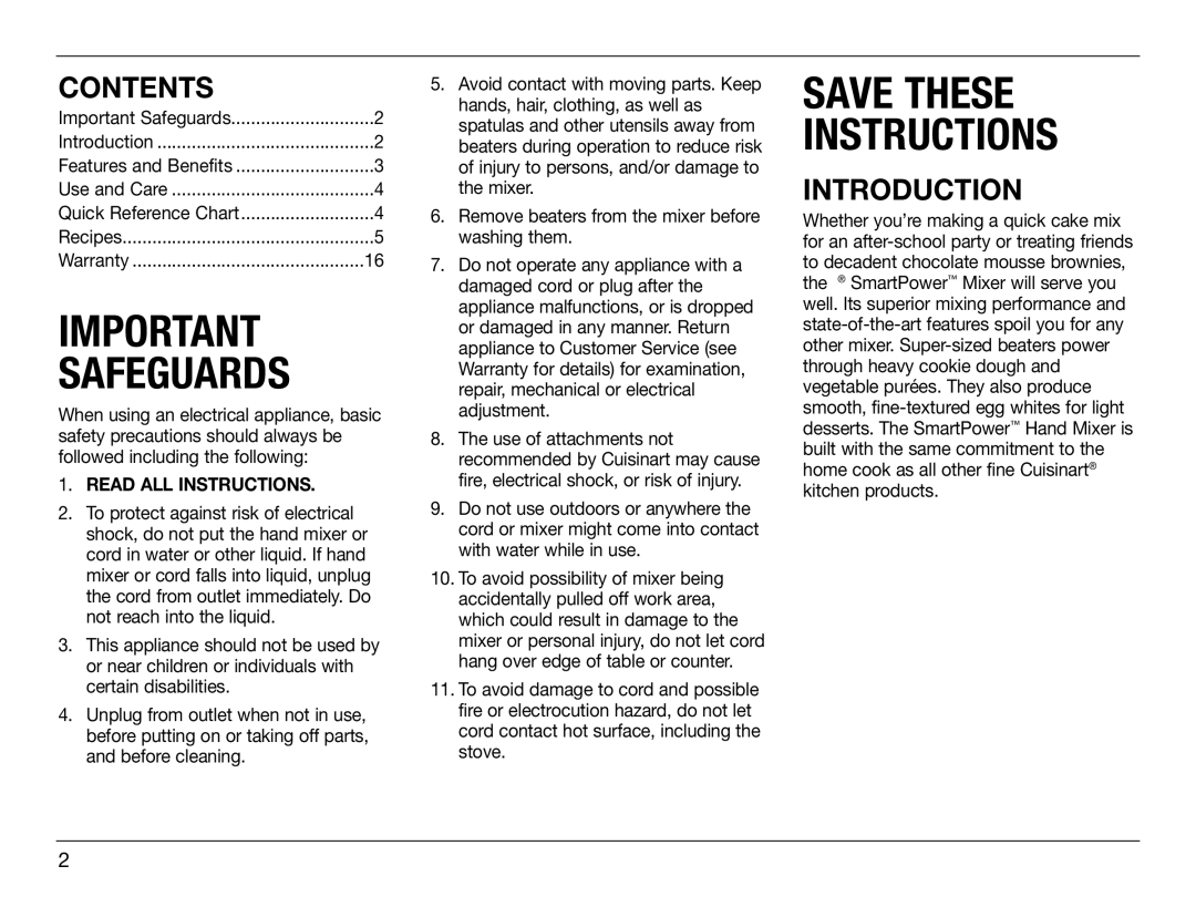 Cuisinart IB-8005, HTM-5CH manual Contents, Introduction 