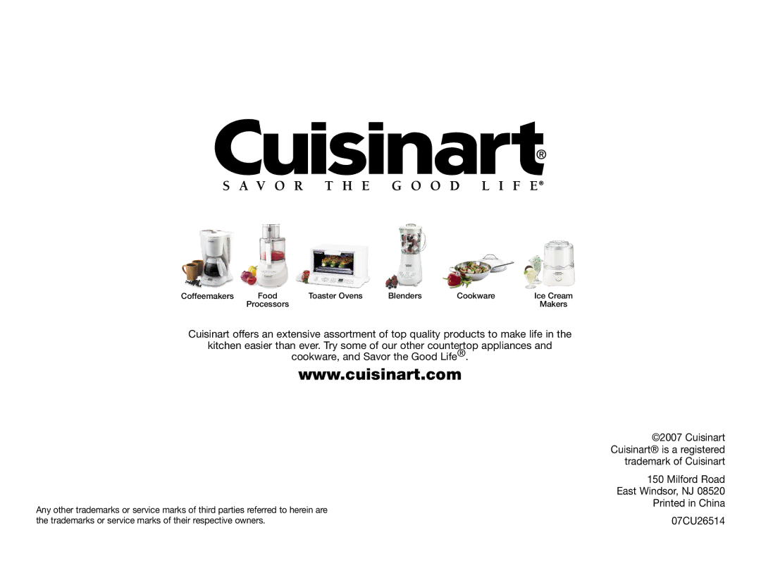 Cuisinart IB-8005, HTM-5CH manual 07CU26514 