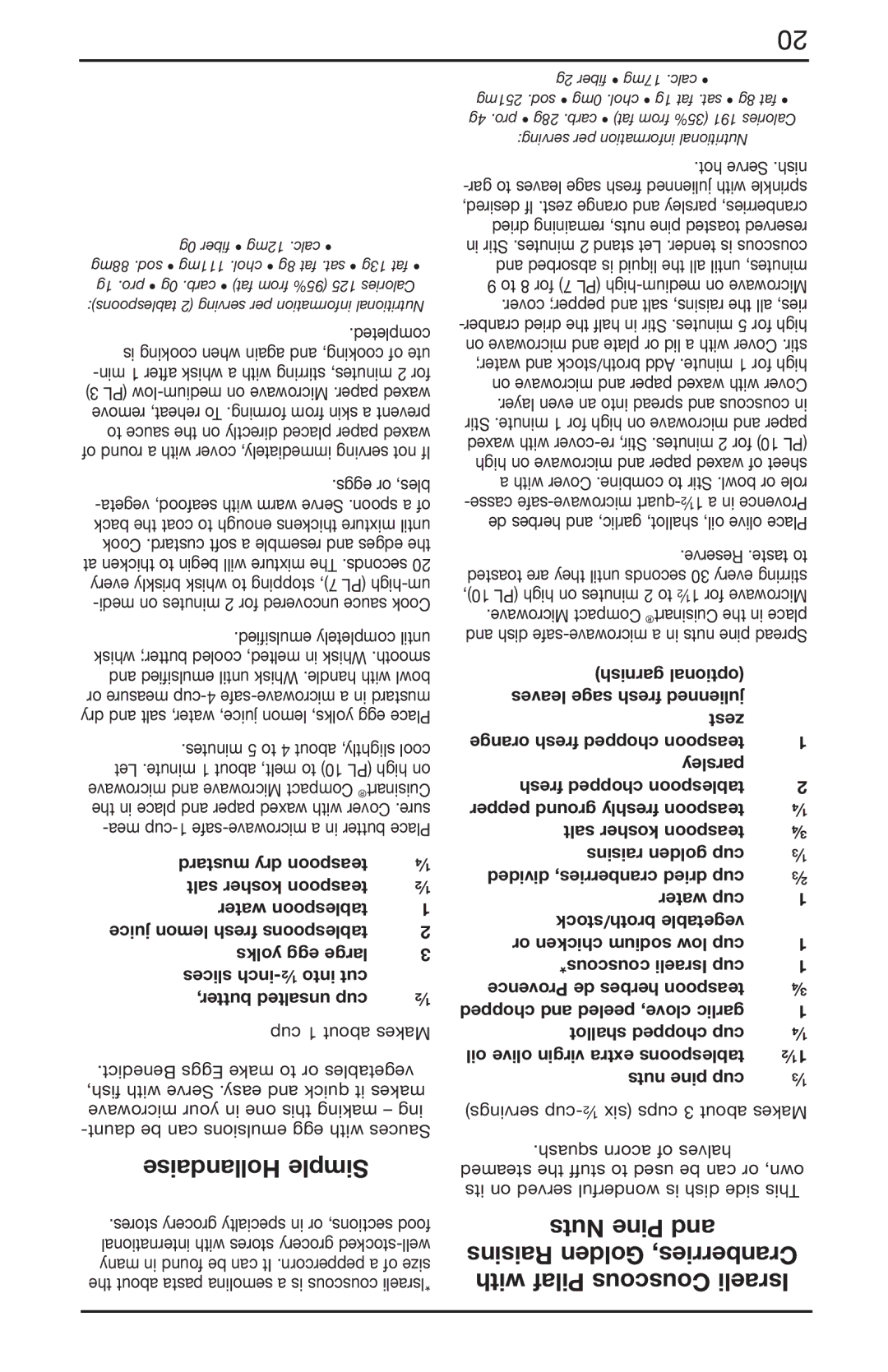 Cuisinart CMW-55 Series, IB-8083 manual Hollandaise Simple, Nuts Pine, With Pilaf Couscous Israeli, Cup 1 about Makes 