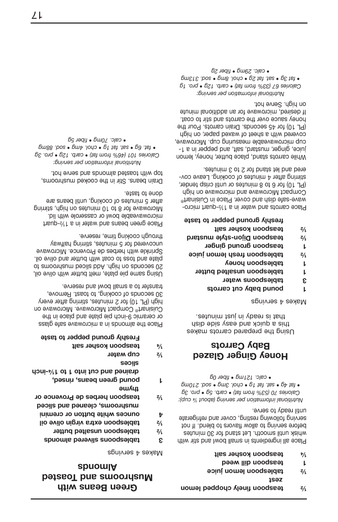 Cuisinart IB-8083, CMW-55 Series manual Almonds Toasted and Mushrooms With Beans Green, Carrots Baby Glazed Ginger Honey 