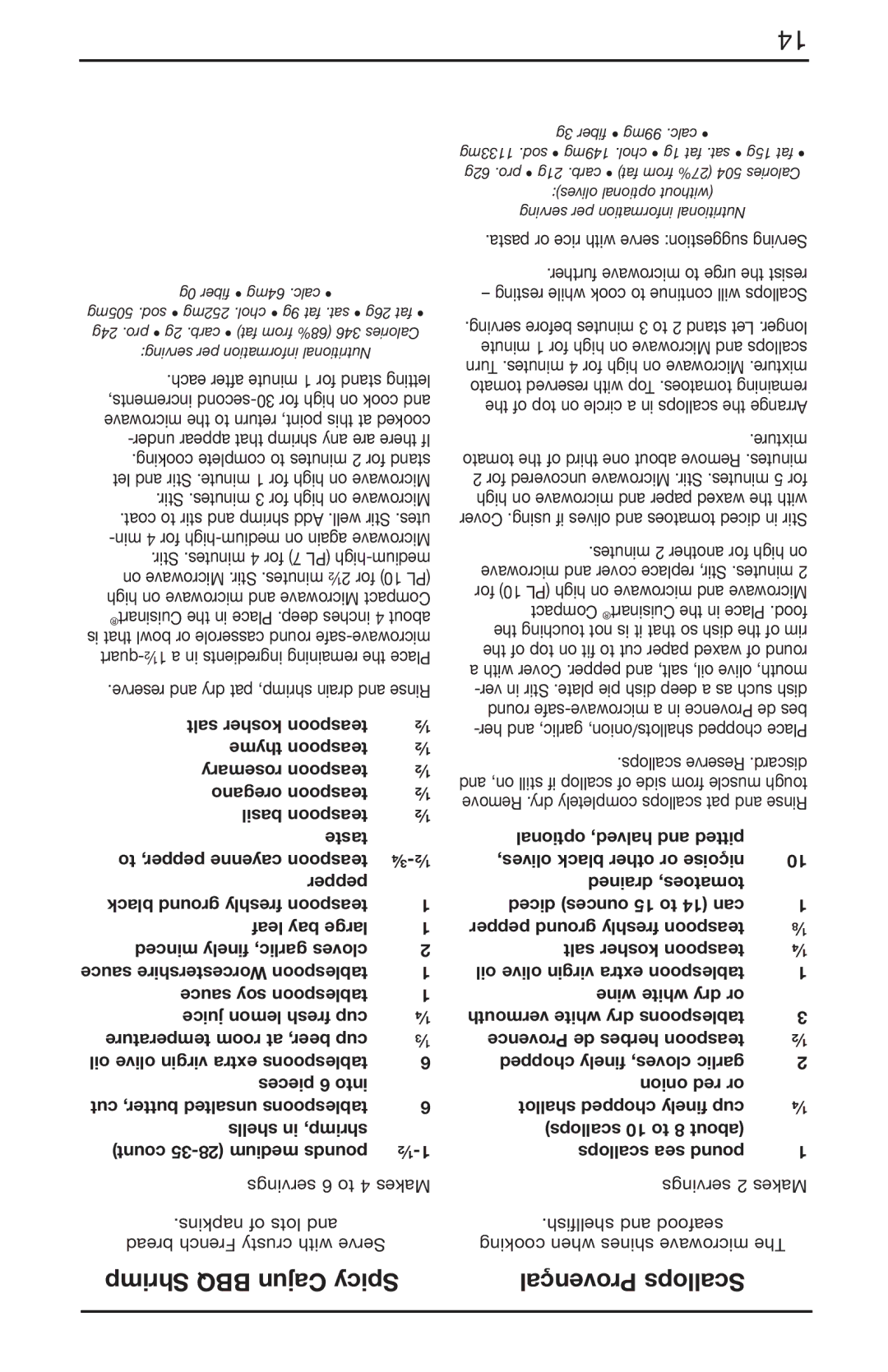 Cuisinart CMW-55 Series, IB-8083 manual Shrimp BBQ Cajun Spicy Provençal Scallops, Serving per information Nutritional 