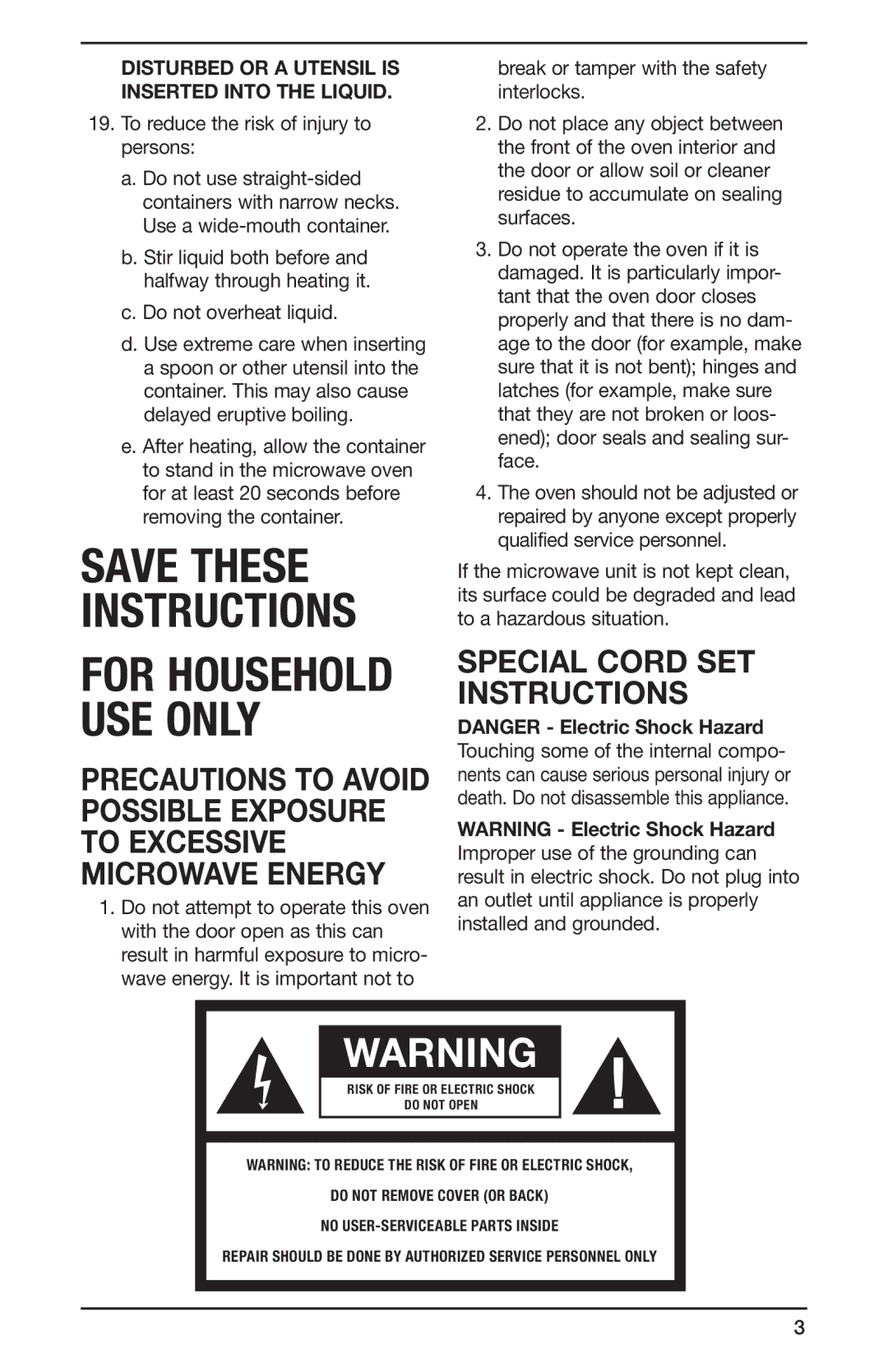 Cuisinart CMW-55 Series Special Cord SET Instructions, To reduce the risk of injury to persons, Do not overheat liquid 