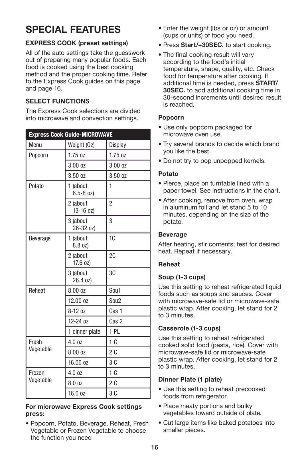 Cuisinart IB-8084 manual Special Features, Select Functions 