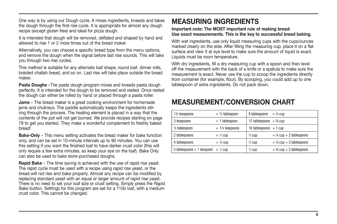 Cuisinart 08CU178, IB-8301, CBK-100 manual Measuring Ingredients, MEASUREMENT/CONVERSION Chart 