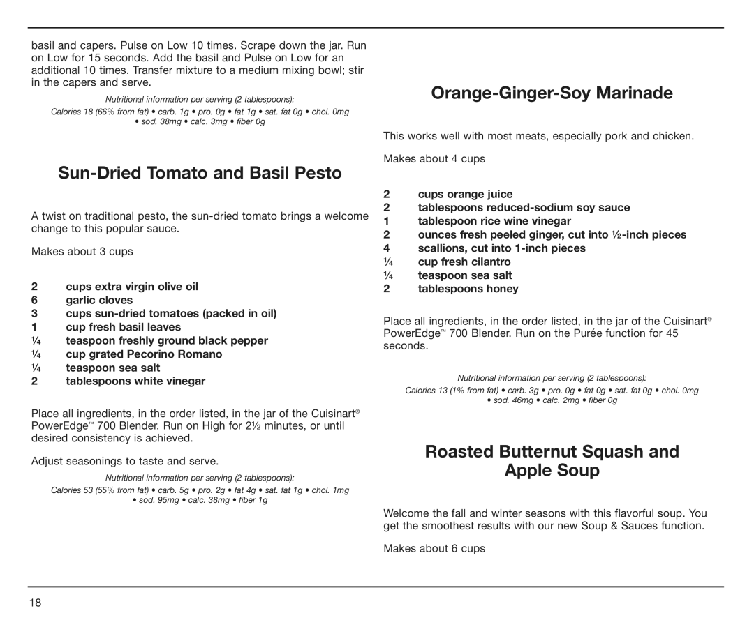 Cuisinart 09CE13231 Sun-Dried Tomato and Basil Pesto, Orange-Ginger-Soy Marinade, Roasted Butternut Squash Apple Soup 