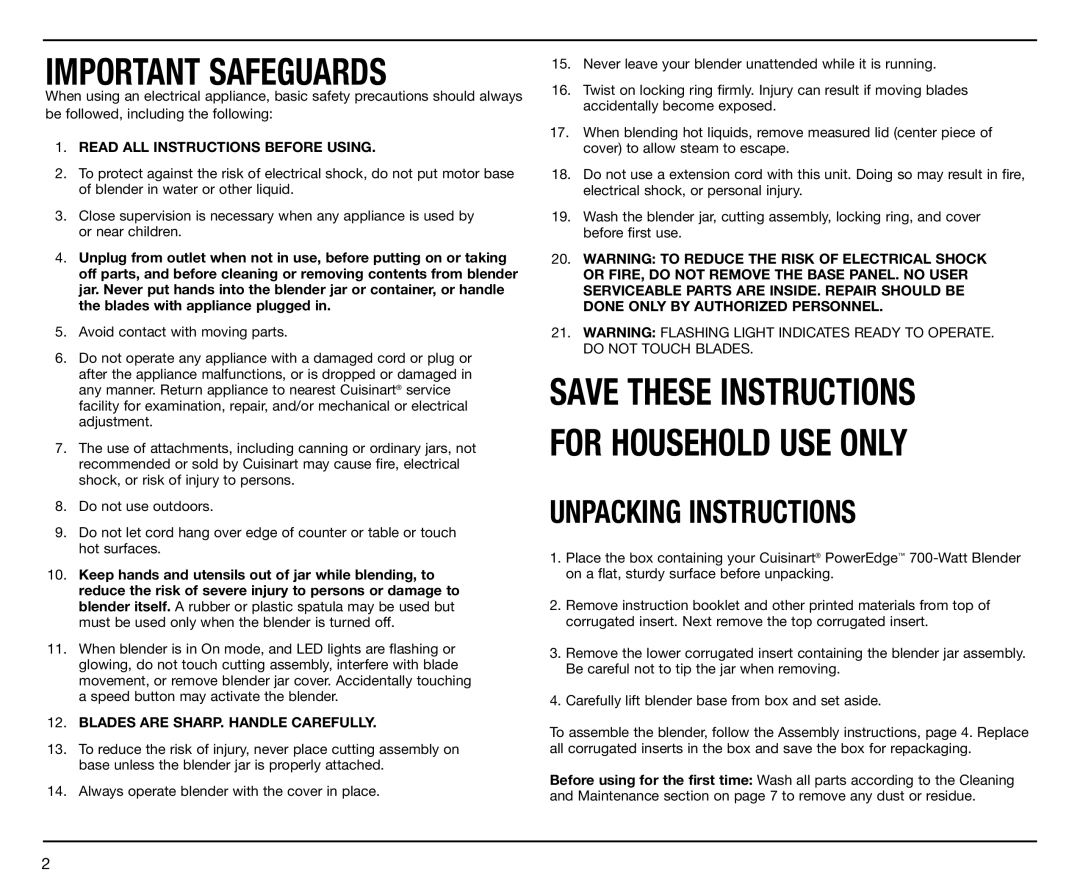 Cuisinart CBT700, IB-8533A, CBT-700 Series, 09CE13231 manual Important Safeguards 