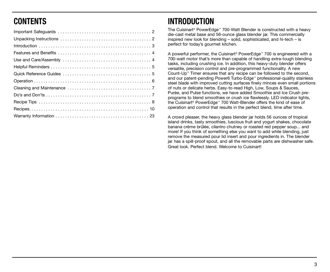 Cuisinart 09CE13231, IB-8533A, CBT-700 Series, CBT700 manual Contents 