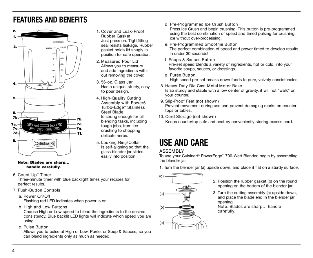 Cuisinart IB-8533A, CBT-700 Series, CBT700, 09CE13231 manual USE and Care 