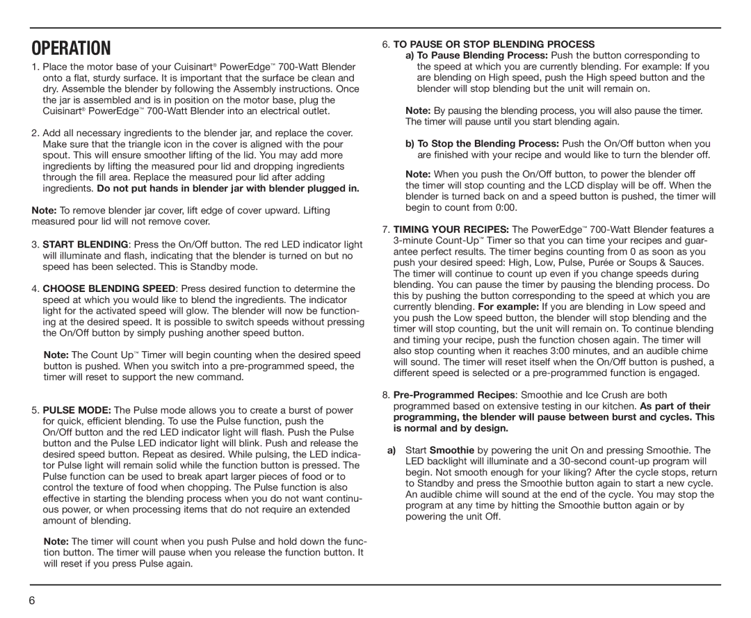Cuisinart CBT-700 Series, IB-8533A, CBT700, 09CE13231 manual Operation 