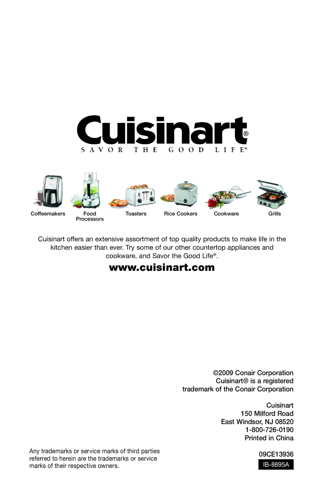 Cuisinart IB-8895A, WCH-1000 manual 