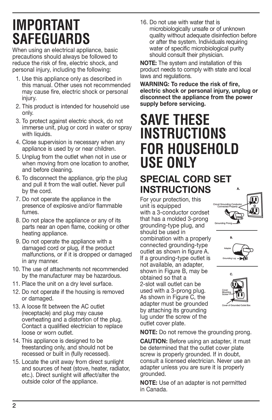 Cuisinart IB-8895A, WCH-1000 manual Special Cord SET Instructions, Shown in Figure B, may be obtained so that a 