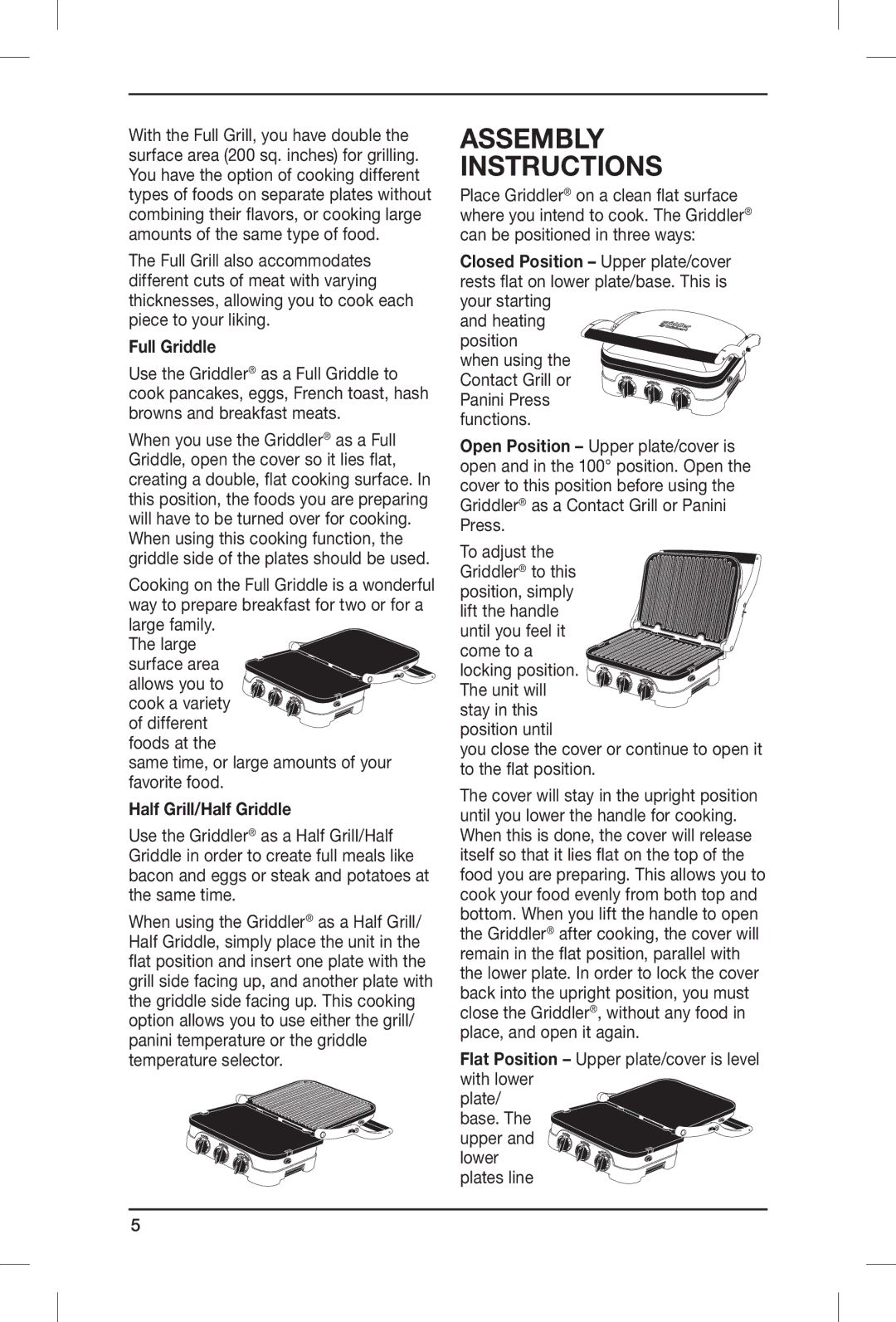 Cuisinart IB-8999A, GR-4N manual Assembly instructions, Full Griddle 