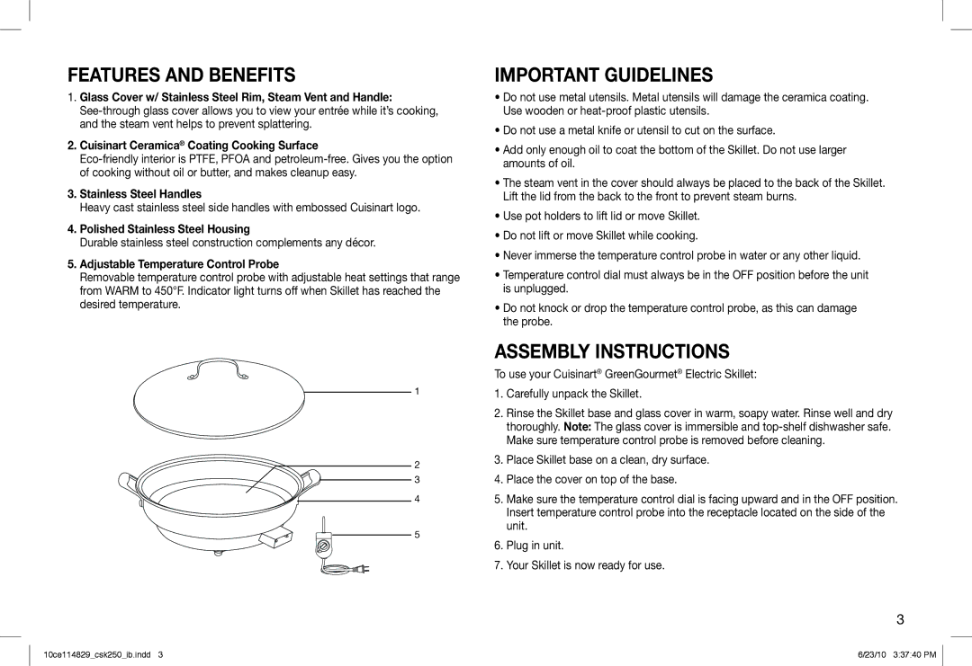 Cuisinart IB-9354A manual Features and Benefits, Important Guidelines, Assembly Instructions 