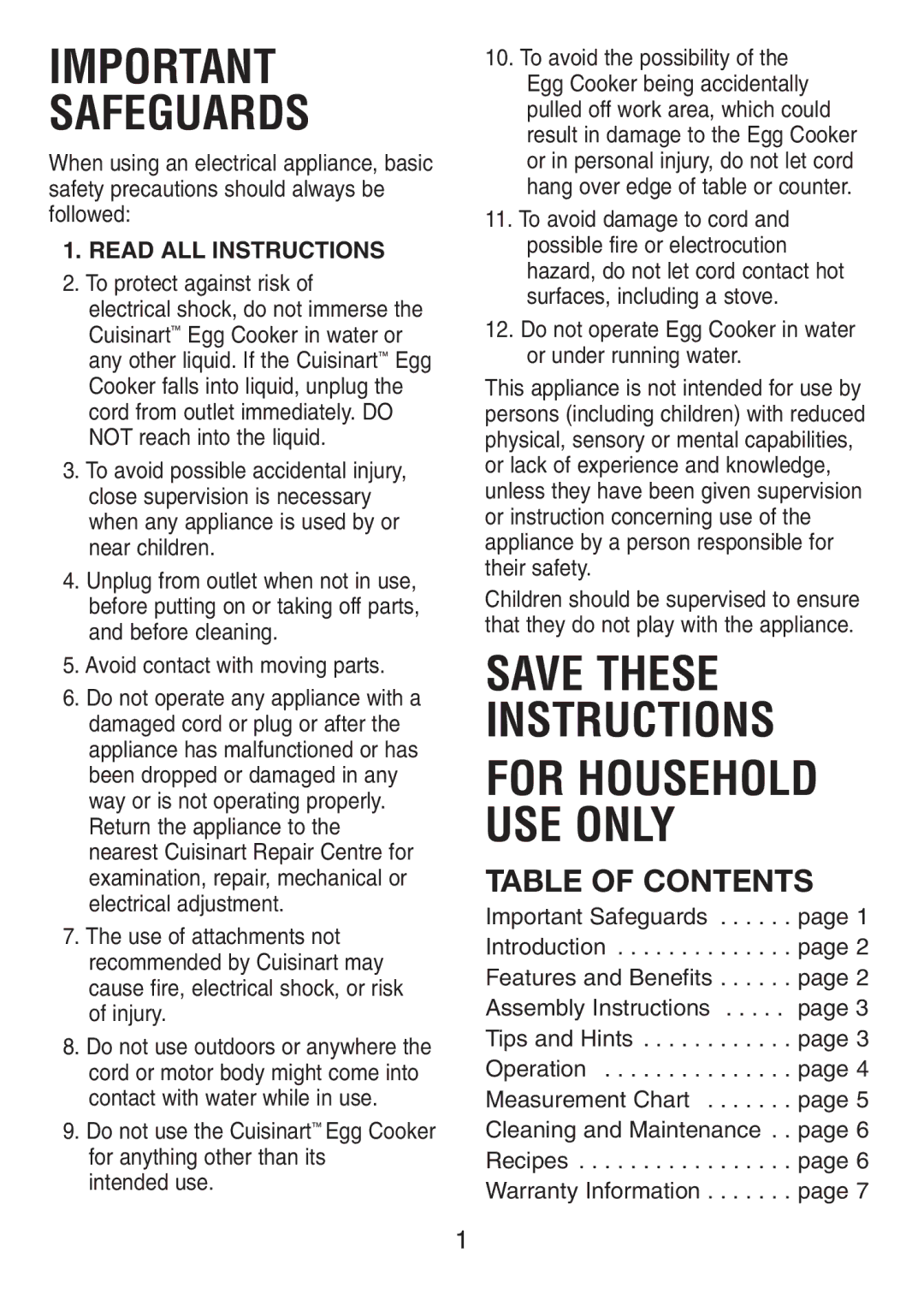 Cuisinart IB-BIO51 manual Safeguards 