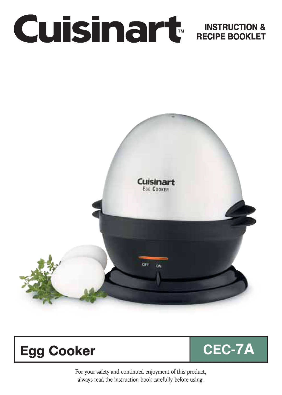 Cuisinart IB-BIO51 manual Egg Cooker, CEC-7A, Instruction & Recipe Booklet 