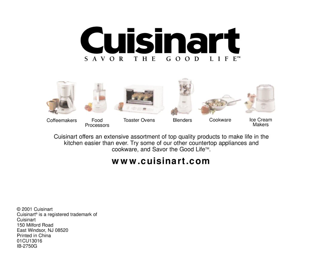 Cuisinart ICE-20 Series manual Coffeemakers Food Toaster Ovens Blenders Cookware Ice Cream 