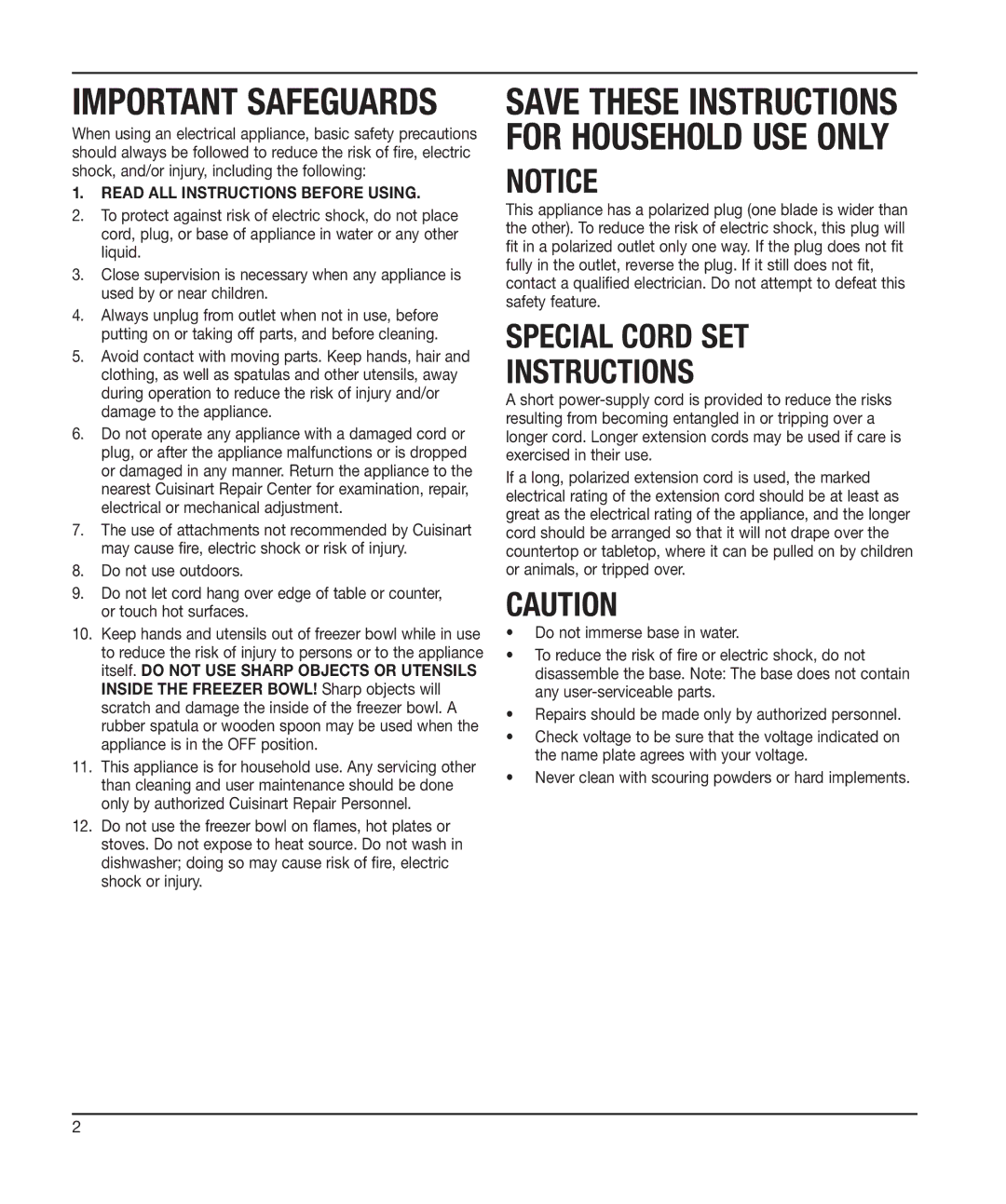 Cuisinart ICE-21R manual Important Safeguards, Special Cord SET Instructions, Read ALL Instructions Before Using 