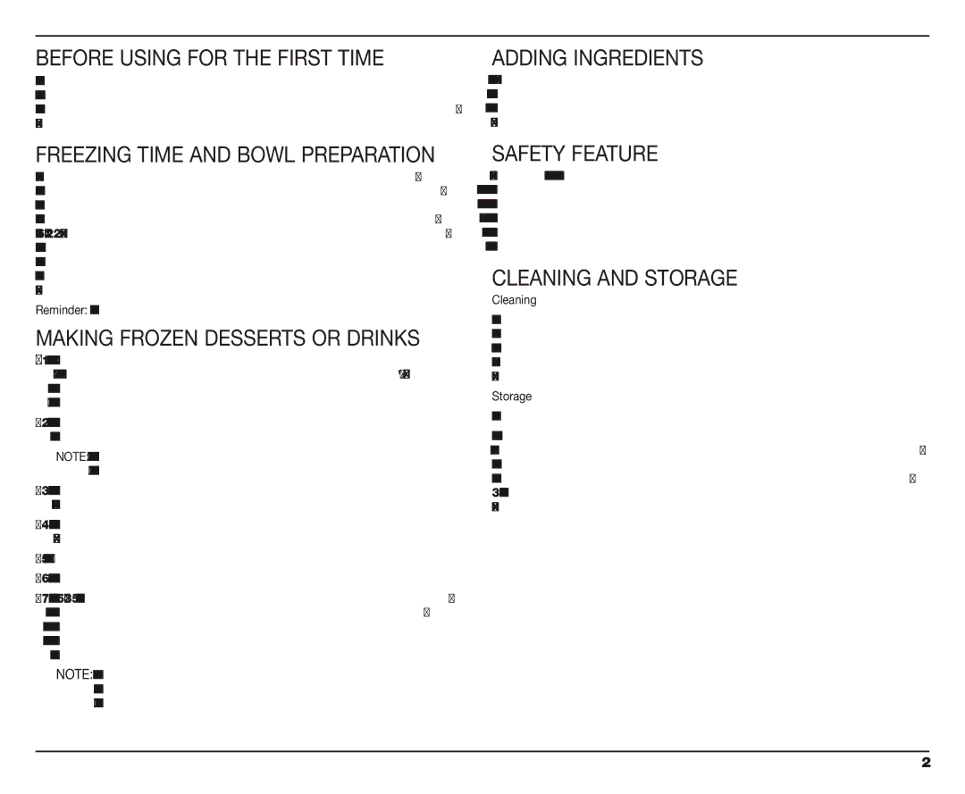 Cuisinart IB-8565 Before Using for the First Time, Making Frozen Desserts or Drinks, Adding Ingredients, Safety Feature 