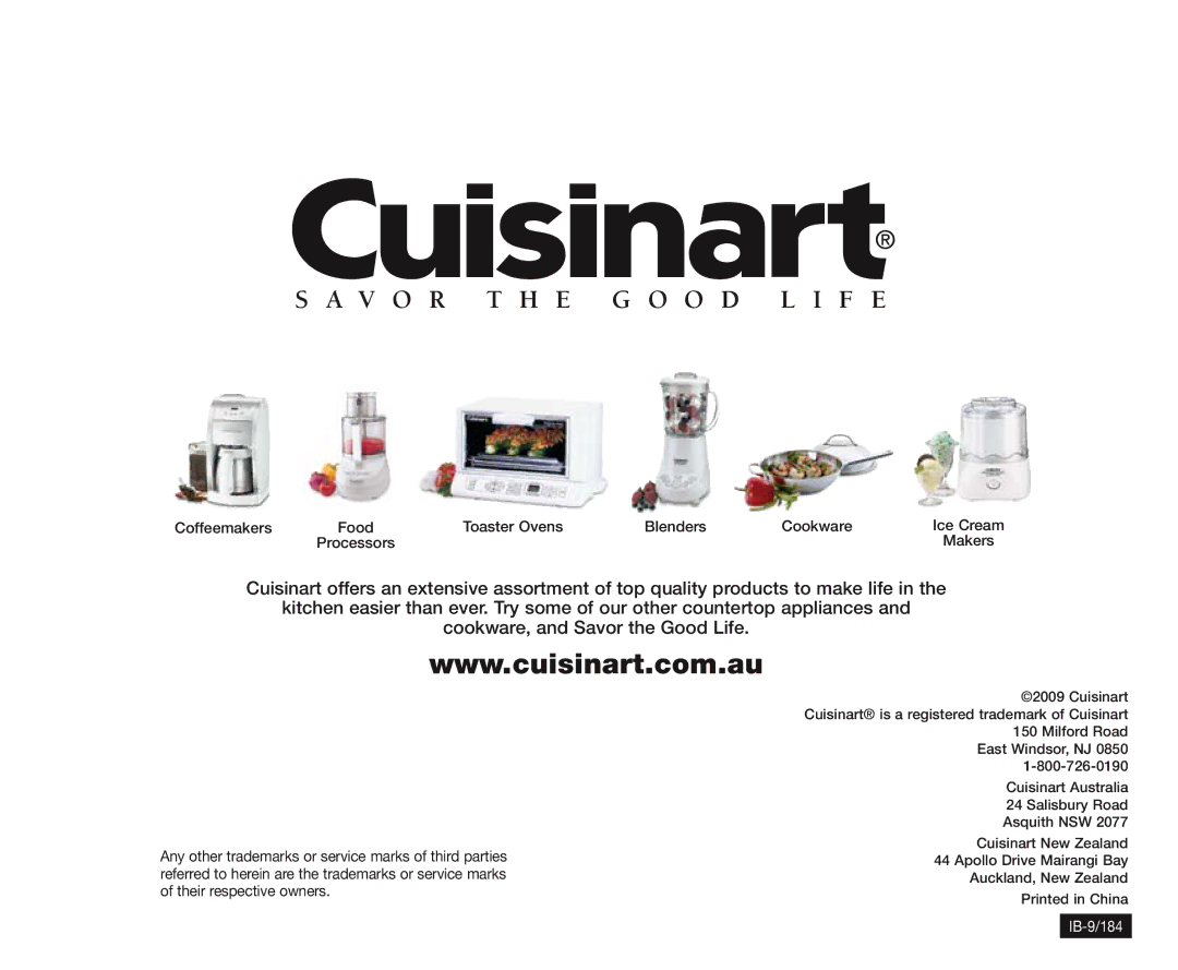 Cuisinart ICE-40A manual V O R T H E G O O D L I F E 