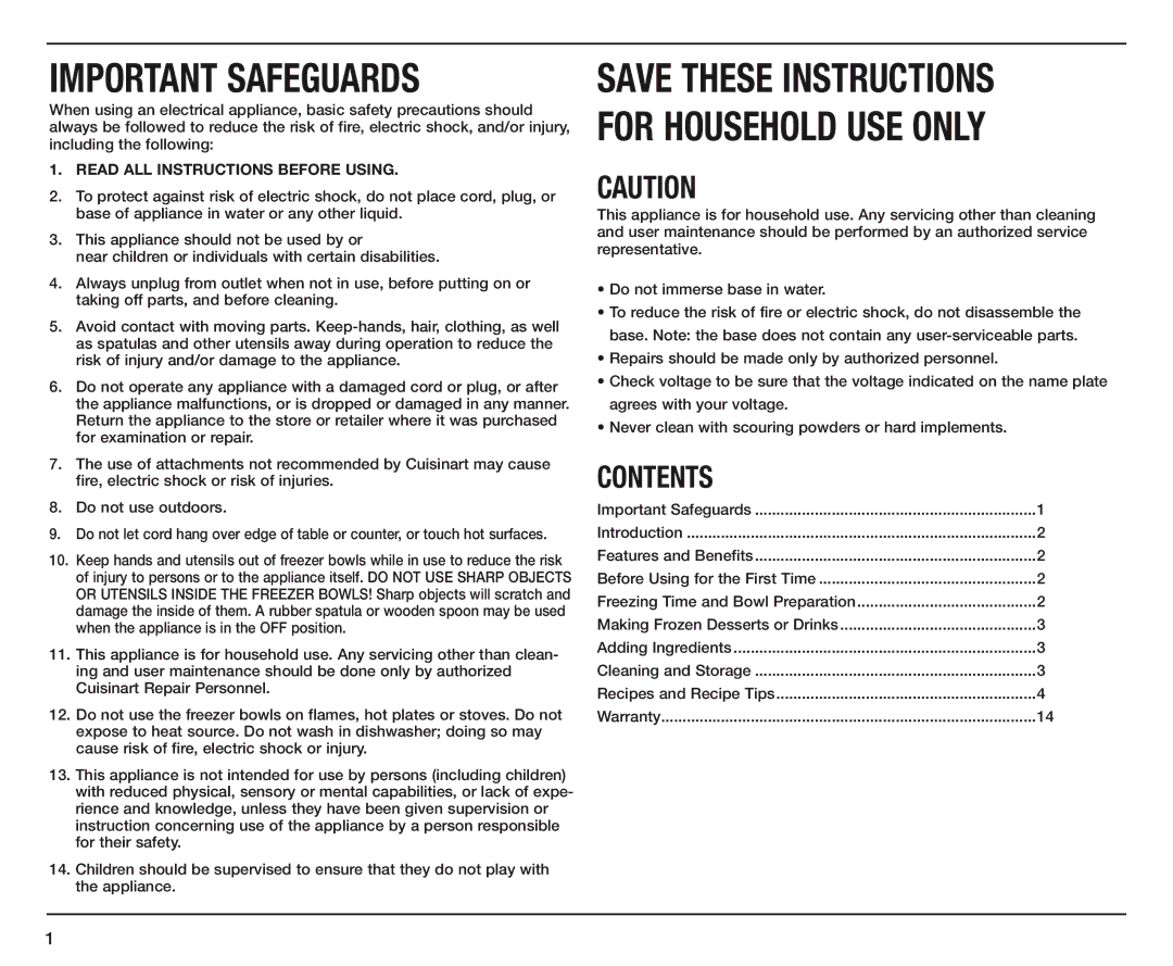 Cuisinart ICE-40A manual Important Safeguards, Contents 