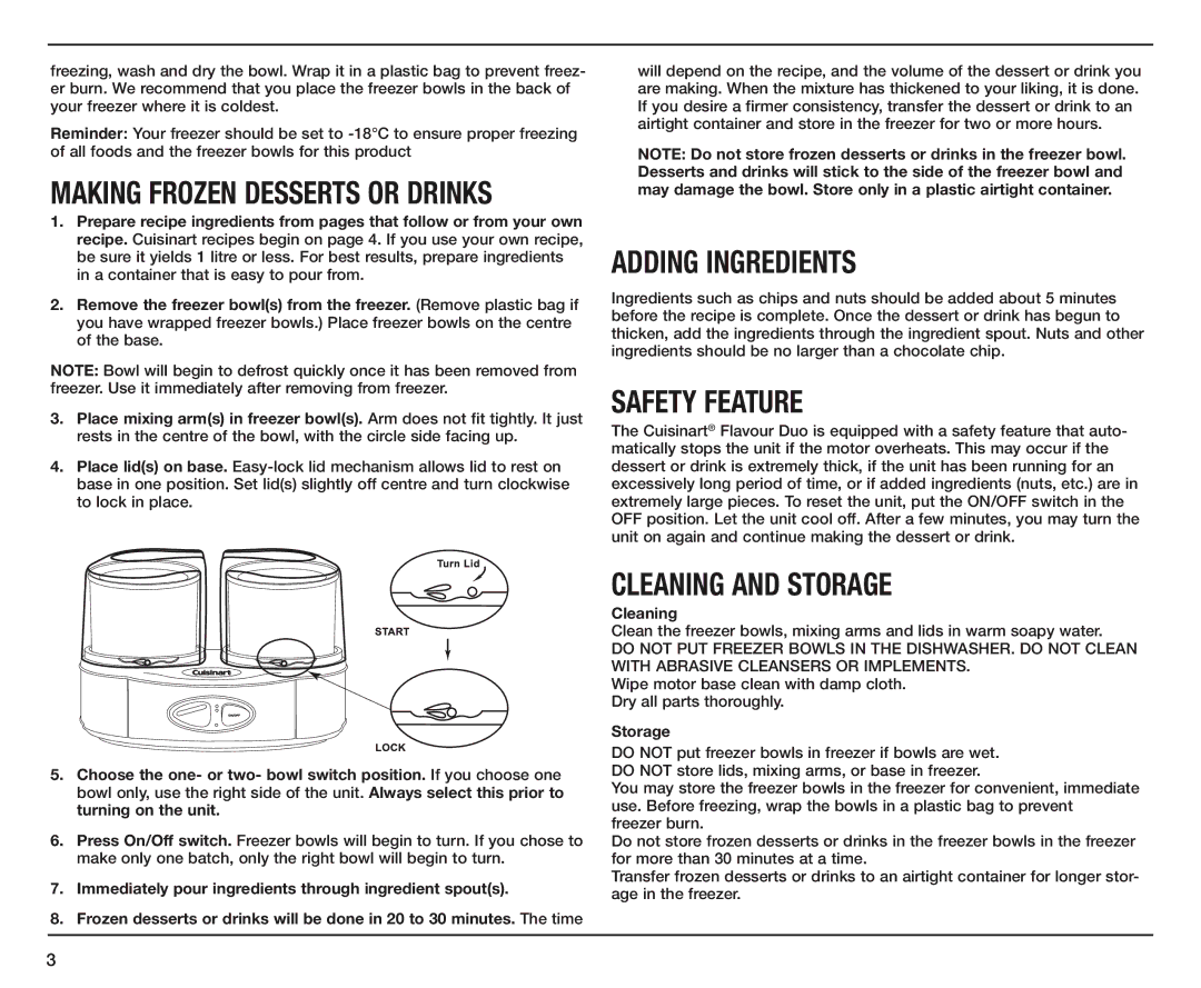 Cuisinart ICE-40A manual Adding Ingredients, Safety Feature, Cleaning and Storage 