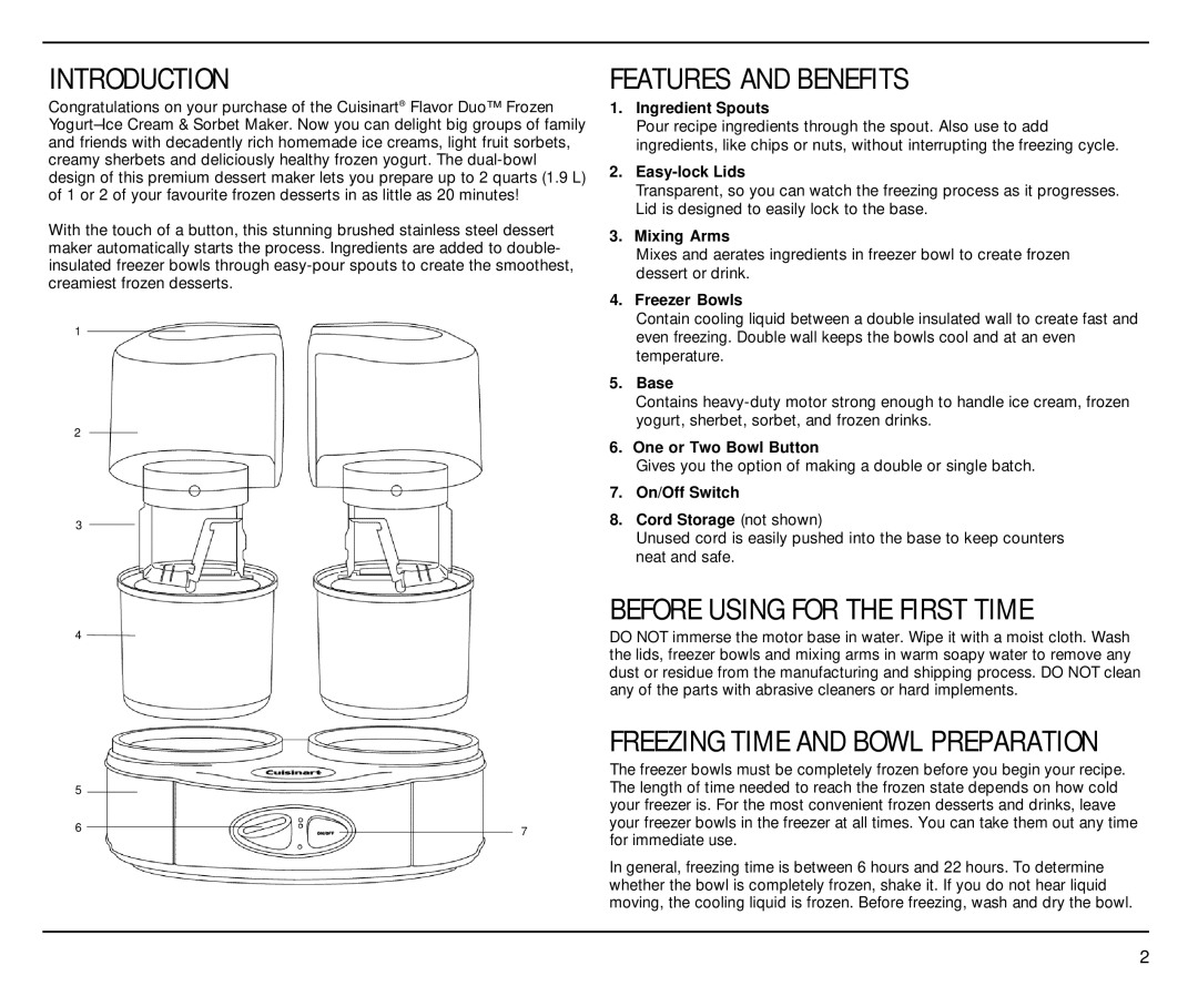 Cuisinart ICE-40BKC manual Introduction, Features and Benefits, Before Using for the First Time 