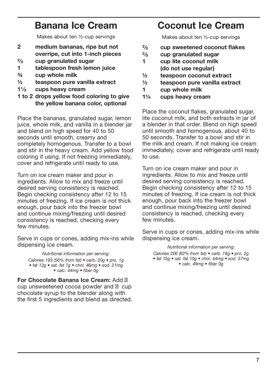 Cuisinart ICE-45 manual Banana Ice Cream, Coconut Ice Cream 