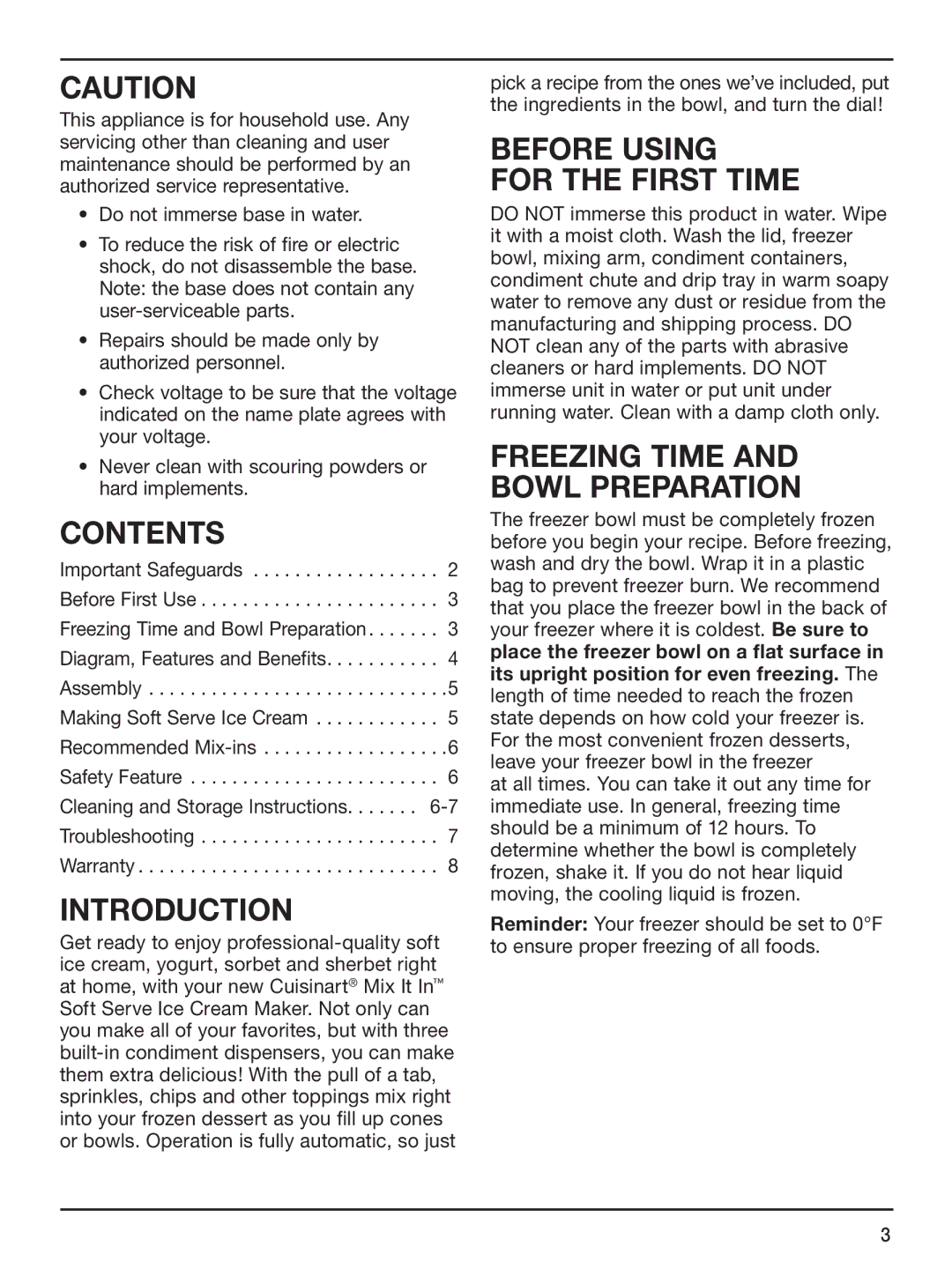 Cuisinart ICE-45 manual Contents, Introduction, Before Using For the First Time 